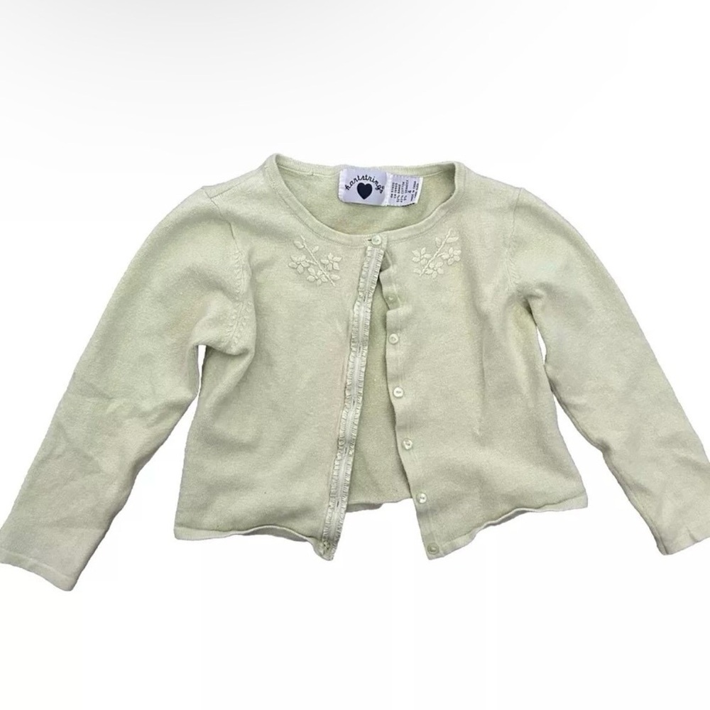 Vintage Hartstrings Green Button Up Cardigan With Floral Trim Size 4